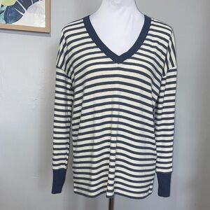 LOFT striped drop shoulder v neck sweater